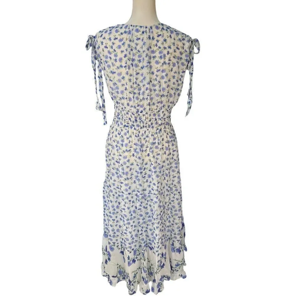 Shoshanna NWT Helena Floral Tie Shoulder V-Neck Midi Dress Lined Size 12 - Picture 3 of 9